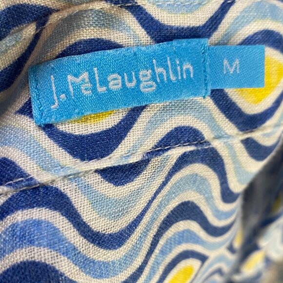 J McLaughlin Fallon Linen Blouse Long Sleeve Costa Key Print Blue Womens Medium - Picture 9 of 11